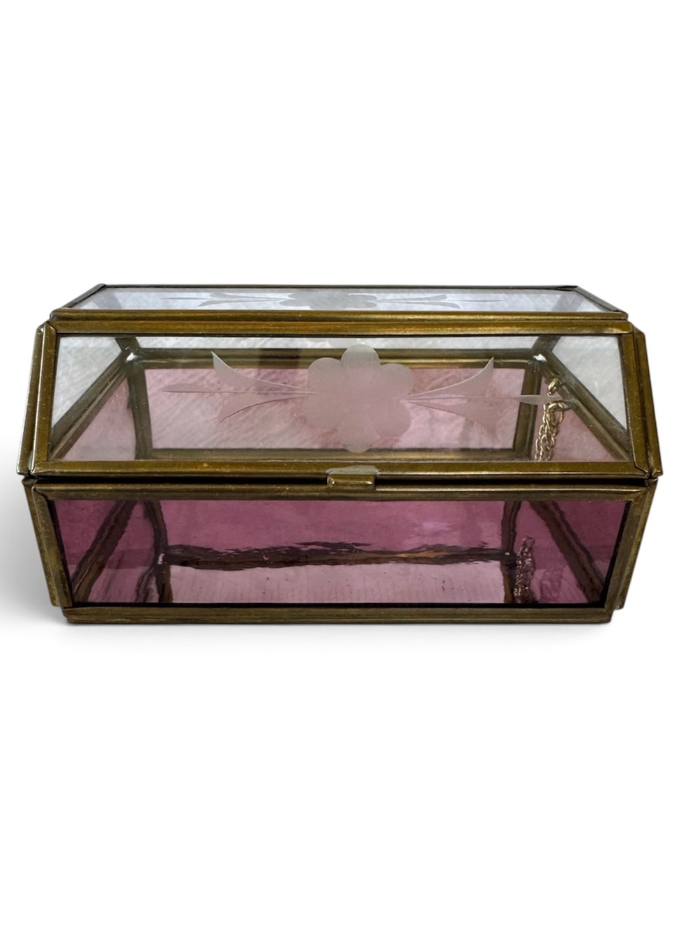 Vintage Brass and Stained Glass Trinket /Jewelry Box by Via Vermont. Mid-Century